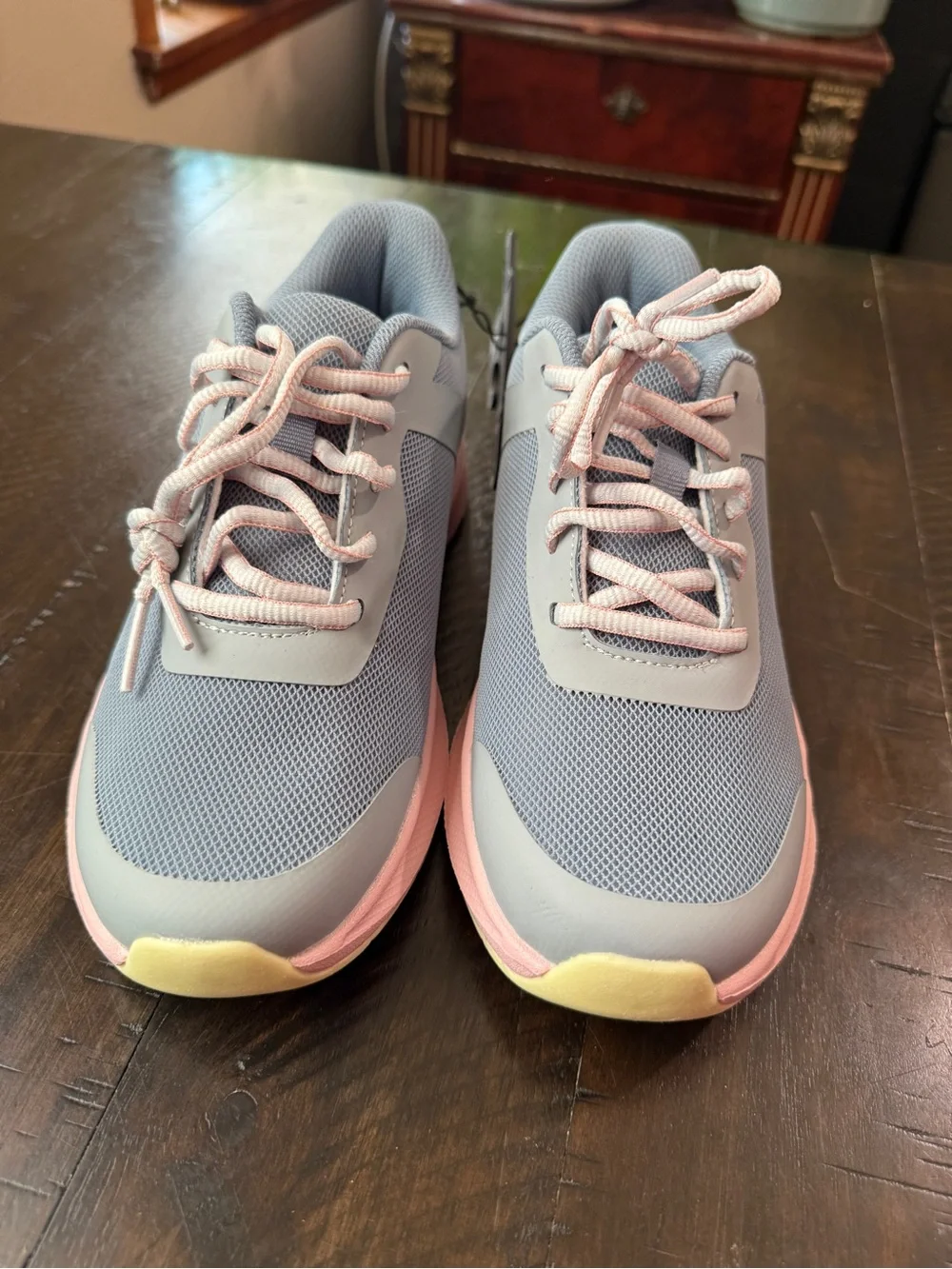 NWT Women's Athletic Works Summer Mesh Sneakers in Gray, Pink & Yellow Size 7